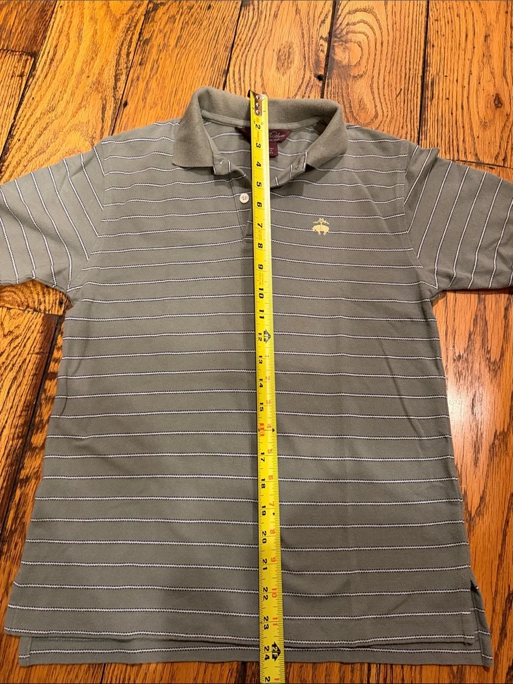 Brooks Brothers Olive Green Striped Polo with Yellow Logo Boys Size Medium